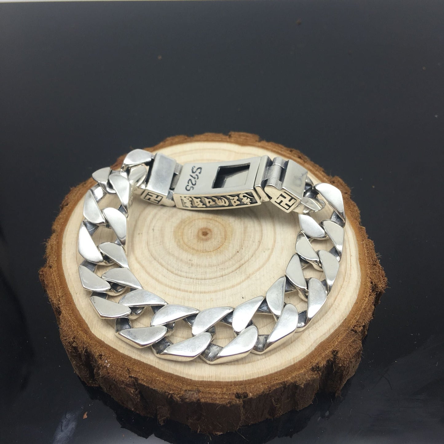 925 Silver Six-character Mantra Personality Domineering Trend Bracelet