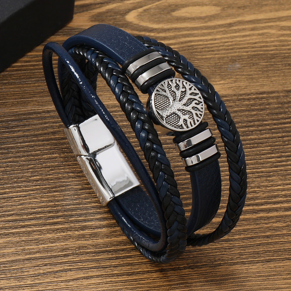 Leather Bracelet Life Tree Alloy Woven Bracelet