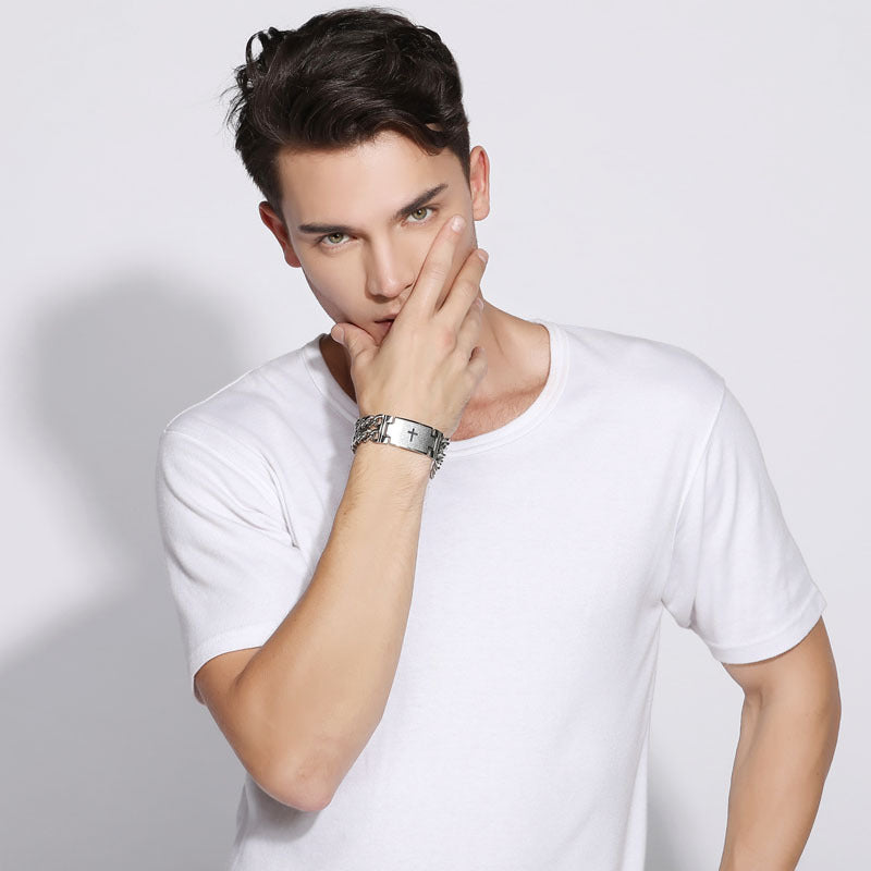 Men's Cross Double Row Bracelet