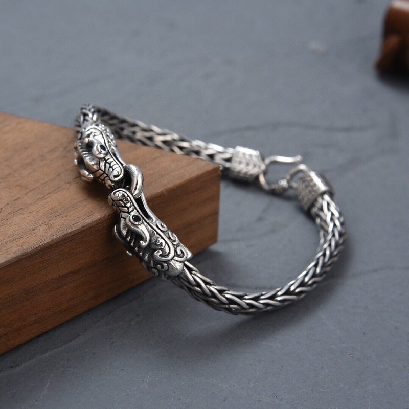 S925 Double Dragon Character Braided Bracelet