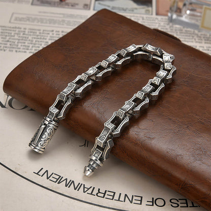925 Silver Ripple Irregular Biker Hip-Hop Bracelet