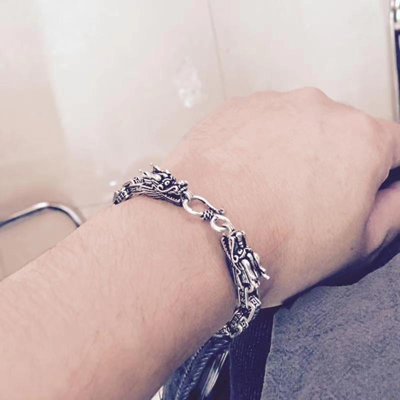925 Sterling Silver Men's Handmade Vintage Six Dragons Bracelet