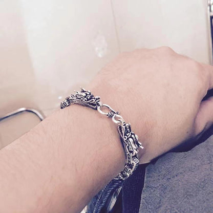 925 Sterling Silver Men's Handmade Vintage Six Dragons Bracelet