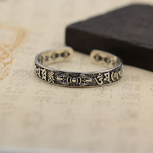 925 Silver Vintage Six-Character Mantra Ethnic Style Bracelet