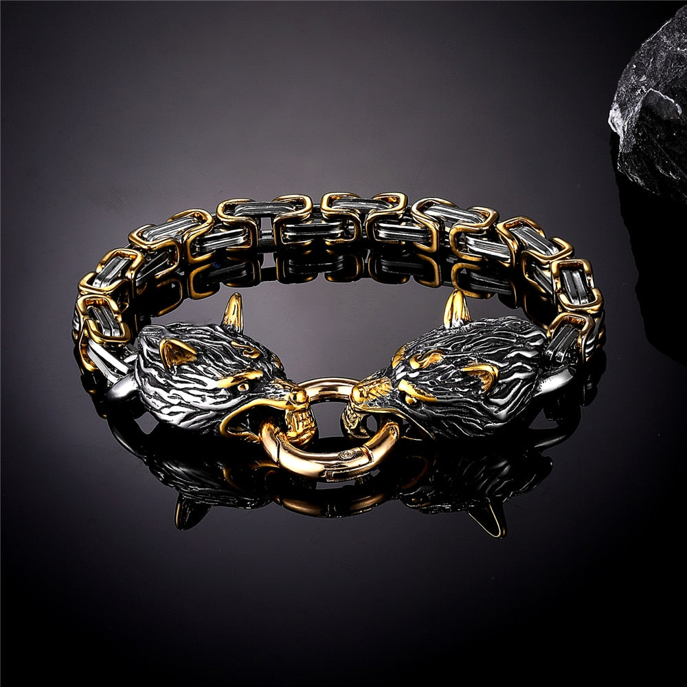 S925 Classic Norse Vikings Wolf Head Bracelet