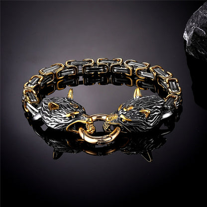 S925 Classic Norse Vikings Wolf Head Bracelet