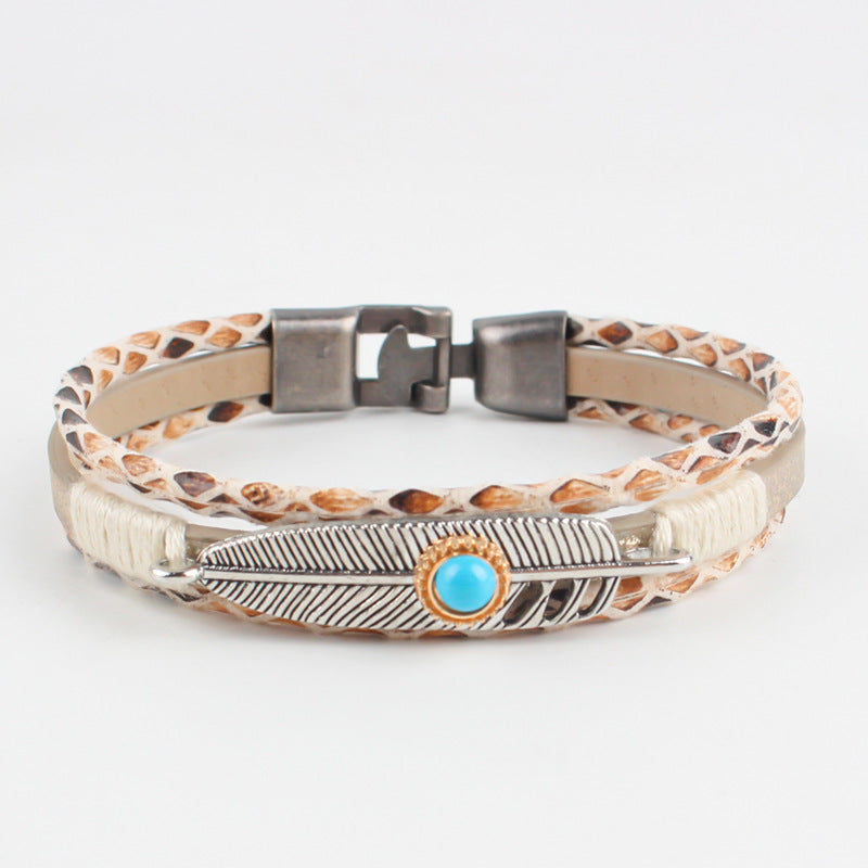 Woven multi-layer feather bracelet
