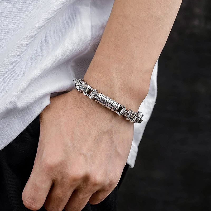 925 Silver Ripple Irregular Biker Hip-Hop Bracelet