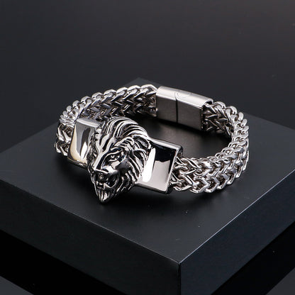 925 Silver Vintage Lion Head Titanium Bracelet