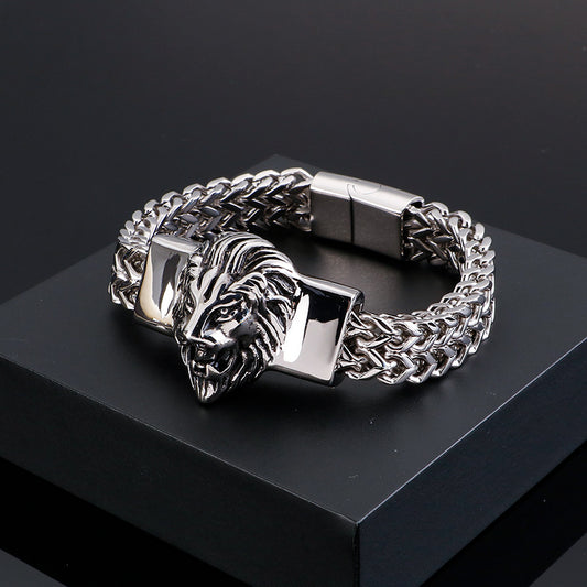 925 Silver Vintage Lion Head Titanium Bracelet