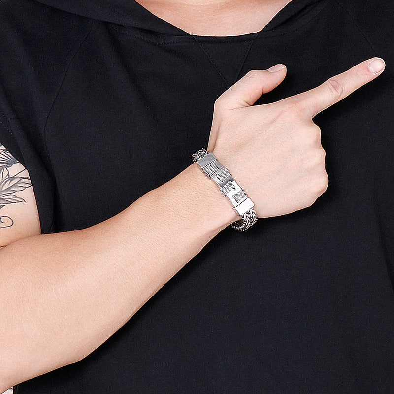 925 Silver Rock Hip Hop Fashion Woven Bracelet