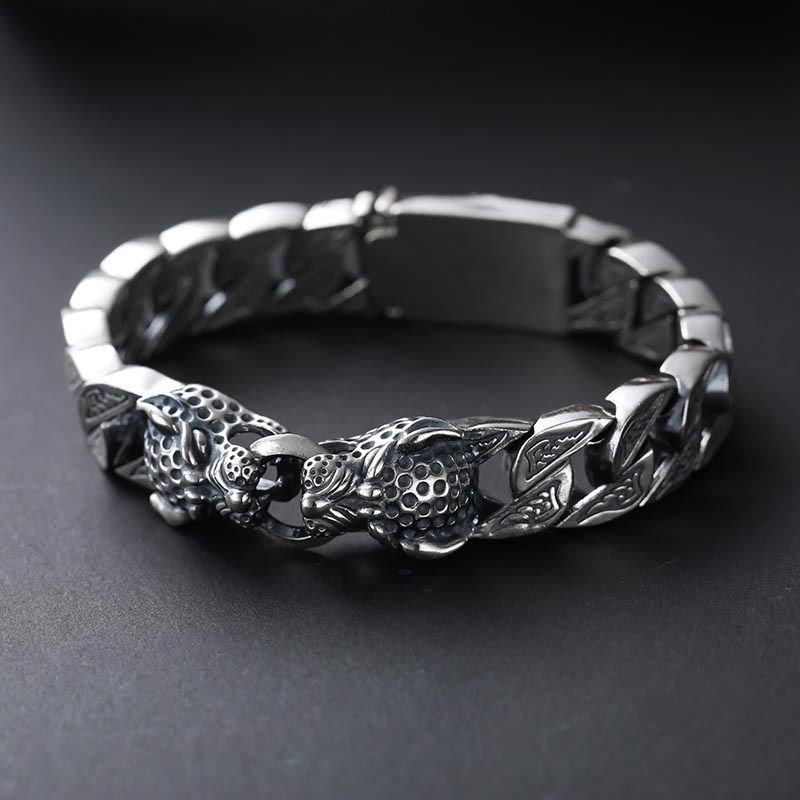 925 Silver leopard head  pure silver  fashion silver jewelry handmade Vintage Bracelet