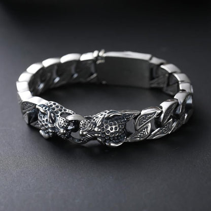 925 Silver leopard head  pure silver  fashion silver jewelry handmade Vintage Bracelet