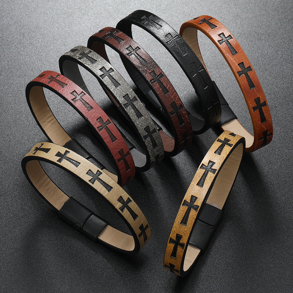 Alloy Leather  Men's Printed Cross Bracelet