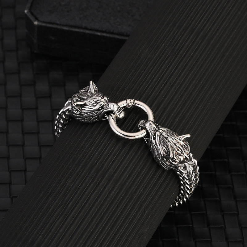 Wolf Head Viking Titanium Steel Strengthen Bracelet