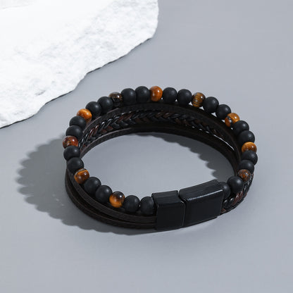 Men's Woven Natural Obsidian Bracelet