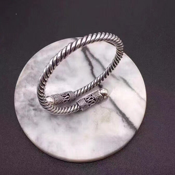 925 Silver Vintage Thread Handwoven Adjustable Open Bracelet