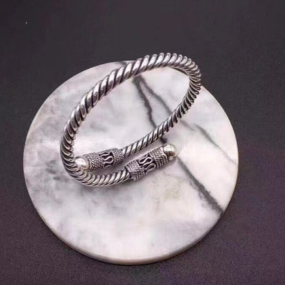 925 Silver Vintage Thread Handwoven Adjustable Open Bracelet