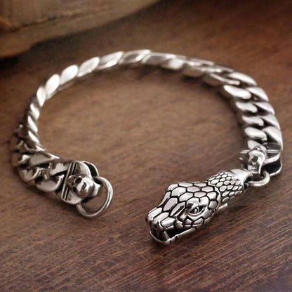 925 Silver Snake Head Buckle Bare Body Men's Bracelet