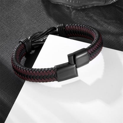Simple Titanium Steel Black Brown Leather Braided Vintage Men'S Leather Bracelet