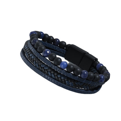 Men's Woven Natural Obsidian Bracelet
