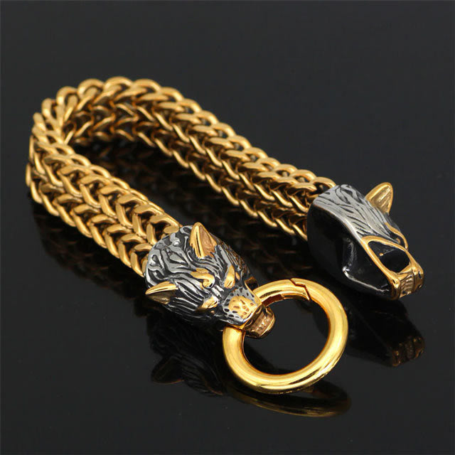 Nordic Fenrir Majestic Wolf Head Chain Bracelet