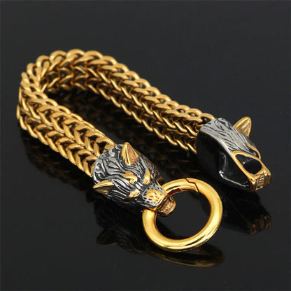 Nordic Fenrir Majestic Wolf Head Chain Bracelet
