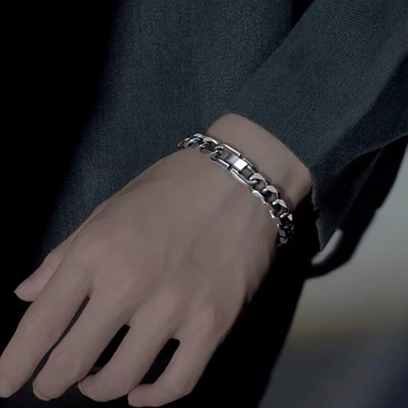 Trendy Polished Punk Titanium Steel Buckle Chain Men's Bracelet