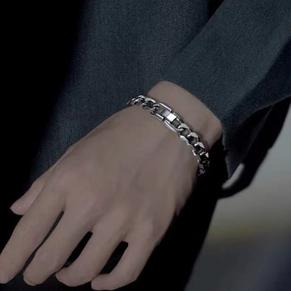 Trendy Polished Punk Titanium Steel Buckle Chain Men's Bracelet