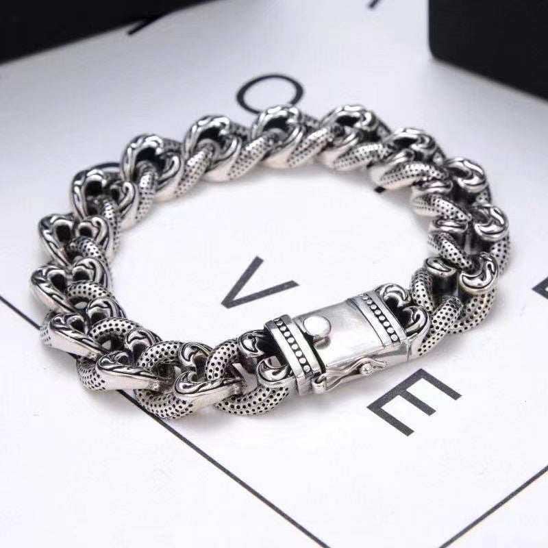 925 Silver Vintage Wide Rattan Hip Hop Bracelet