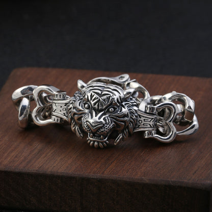 925 Silver retro creative tiger head bracelet