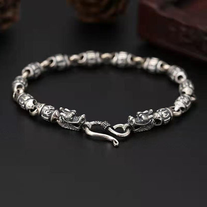 925 Silver Six Character Mantra Dragon Head Bracelet