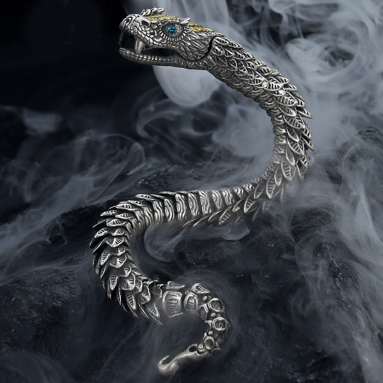 Silver Medusa Rattlesnake Domineering Bracelet