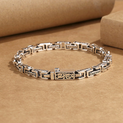 925 Silver Vintage Sanskrit Mantra Dragon Pattern Bracelet