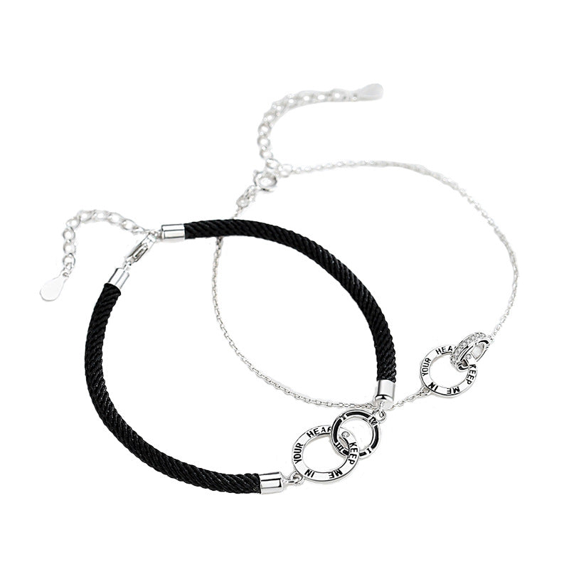 S925 Silver Double Ring Couple Bracelet