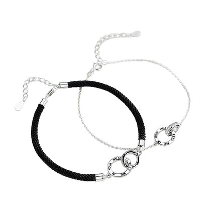 S925 Silver Double Ring Couple Bracelet