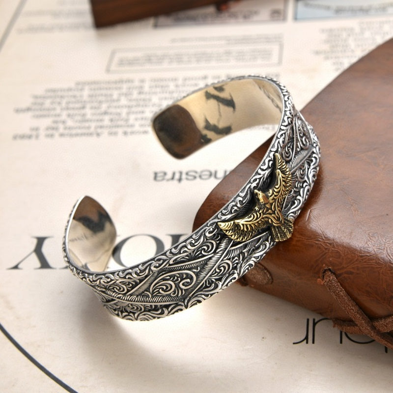 Eagle Retro Tang Grass Pattern Winged Open Bracelet