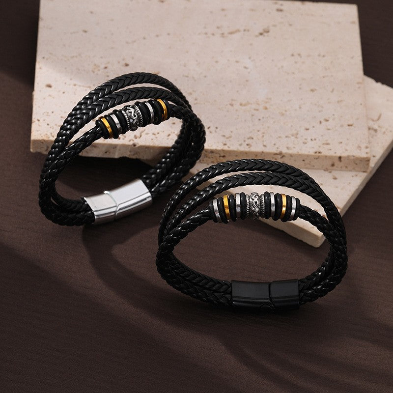 Three-layer Woven Ethnic Style Leather Bracelet