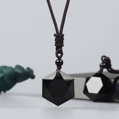 Natural Obsidian Six-Pointed Star Pendant Necklace