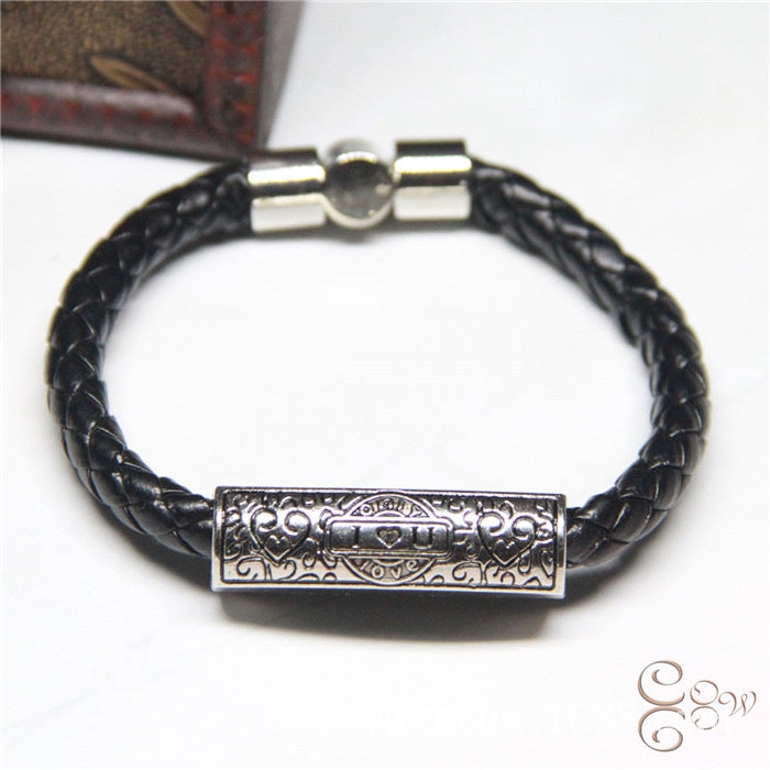 European leather +925 sterling silver lovers bracelet simple love wish
