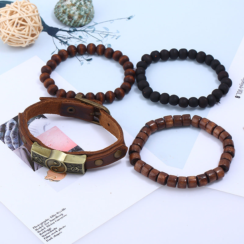4 pieces bead bracelet vintage theme European leather bracelet jewelry