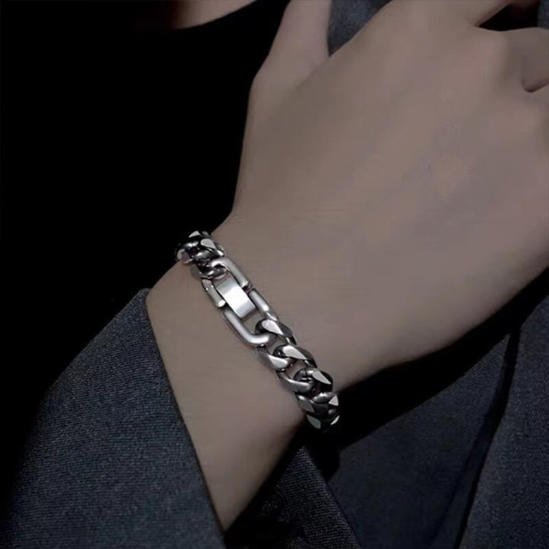 Trendy Polished Punk Titanium Steel Buckle Chain Men's Bracelet