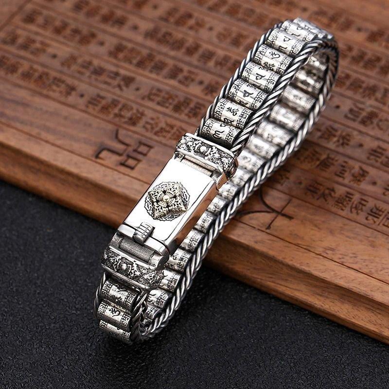 925 Silver Buddha Mantra Scripture Bracelet
