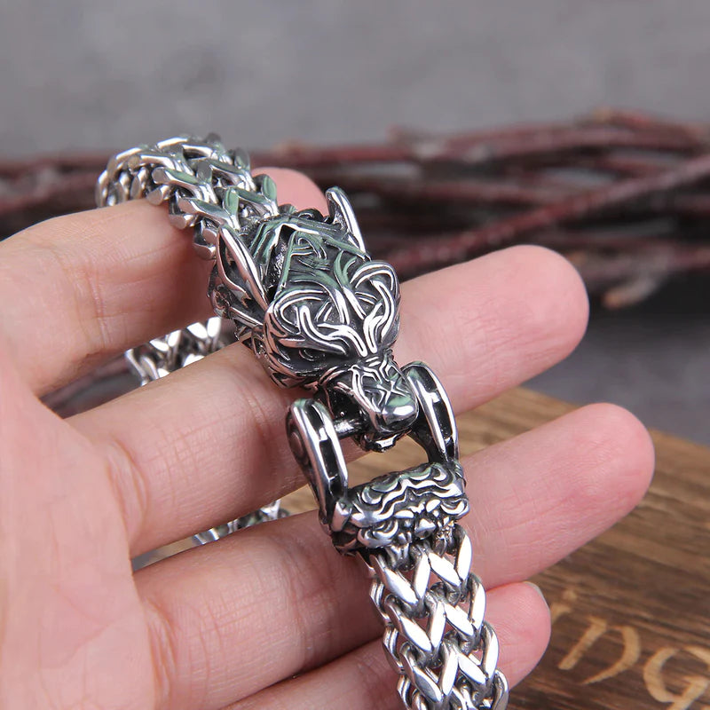 Punk Wolf With Raven Pattern Stainless Steel Bracelet