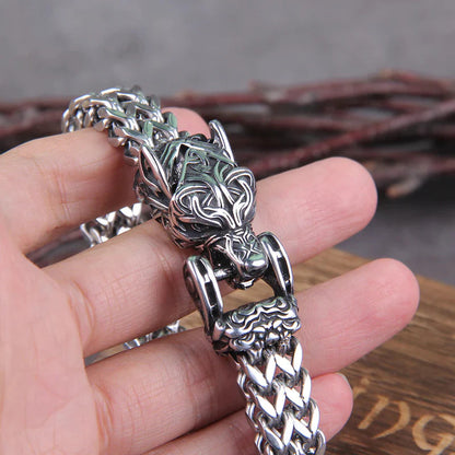 Punk Wolf With Raven Pattern Stainless Steel Bracelet