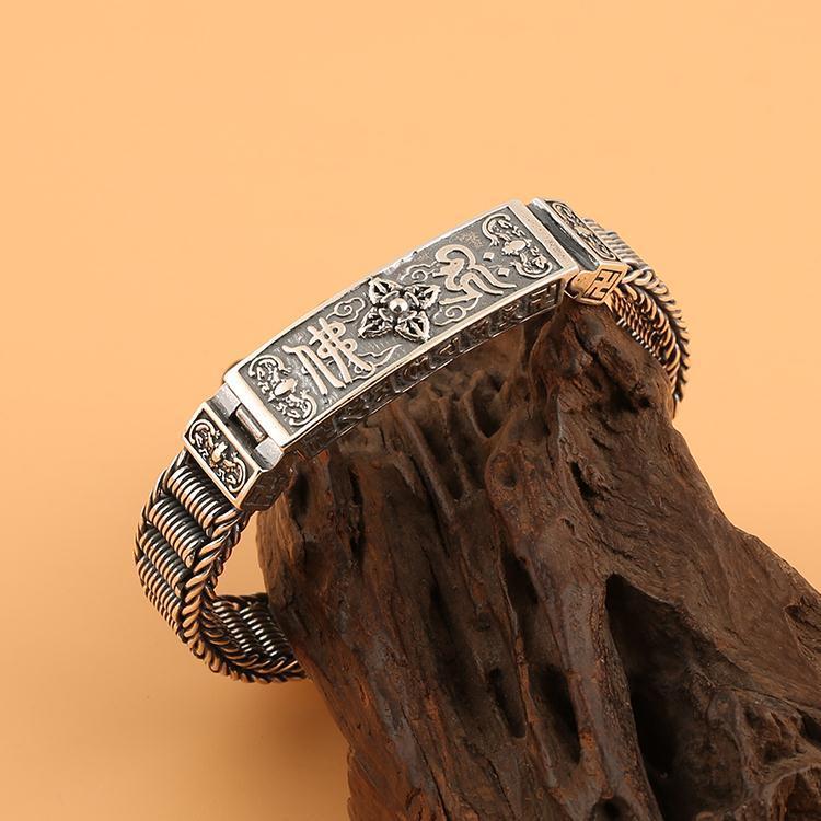 925 Silver Six Character True Words Retro Handwoven Bracelet