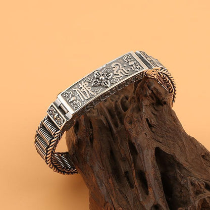 925 Silver Six Character True Words Retro Handwoven Bracelet