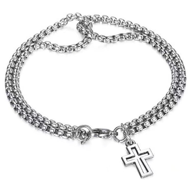 Cross Hollow Double Chain Cross Titanium Steel Bracelet