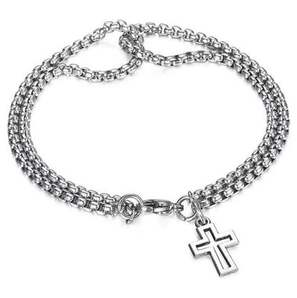 Cross Hollow Double Chain Cross Titanium Steel Bracelet