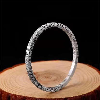 999 Silver Bracelet Vintage Solid Couple Hand Chain Ancient Simple Style Handmade Solid Opening Live Bangle